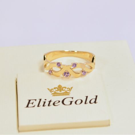 кольцо женское с переплетением в лимонном золоте с аметистами