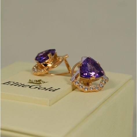 женские серьги с большими камнями аметистами в красном золоте