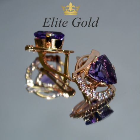 женские серьги с большими камнями аметистами в красном золоте