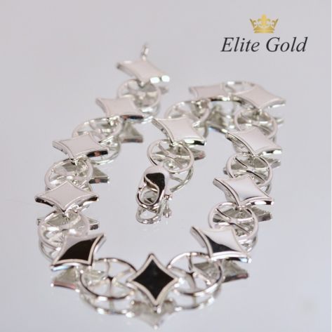 женский гибкий браслет с ромбами в белом золоте