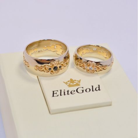 обручальные авторские кольца с камнями фантазийные белое и красное золото с черными и белыми камнями