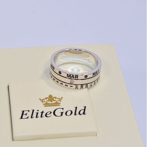 кольцо календарь в белом золоте и с бриллиантом