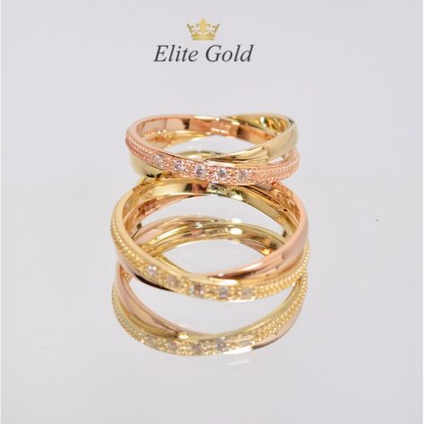 двойные обручальные кольца в красном и лимонном золоте с белыми камнями