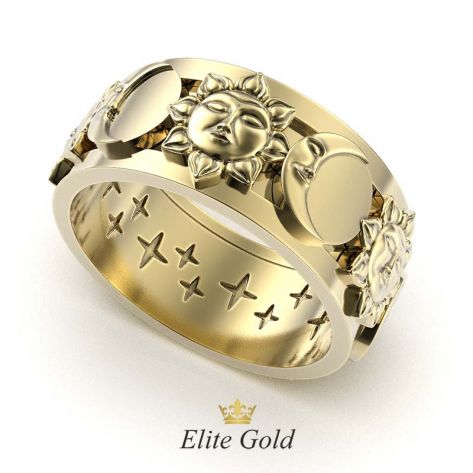 кольцо луна и солнце в лимонном золоте