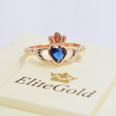 кладдахское кольцо с камнем сердце в красном и белом золоте с синим фианитом