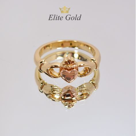 кладдахское кольцо pink heart celtic без камней в лимонном золоте и сердце в красном