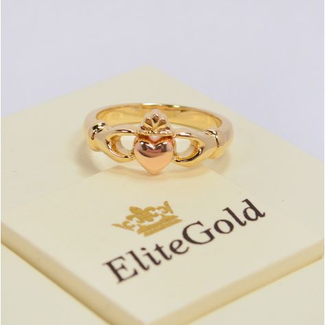 кладдахское кольцо pink heart celtic без камней в лимонном золоте и сердце в красном