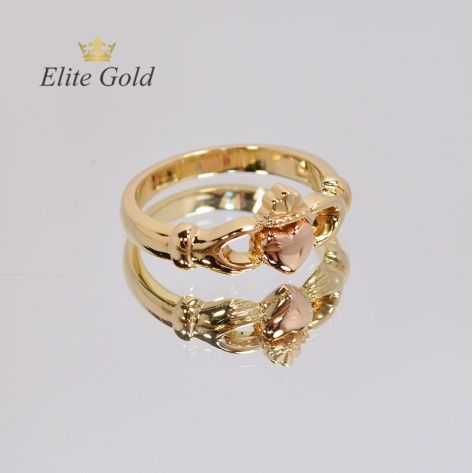 кладдахское кольцо pink heart celtic без камней в лимонном золоте и сердце в красном