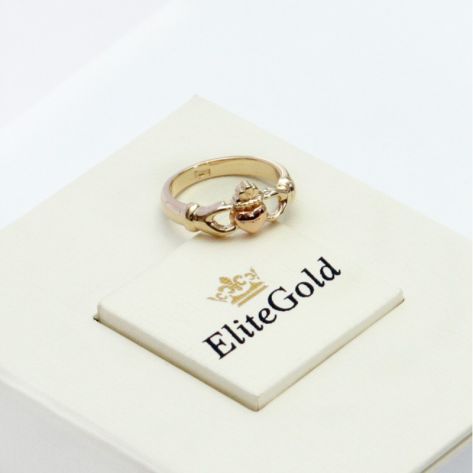 кладдахское кольцо pink heart celtic без камней в лимонном золоте и сердце в красном