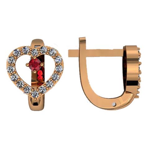 серьги в красном золоте с белыми камнями и красным по центру
