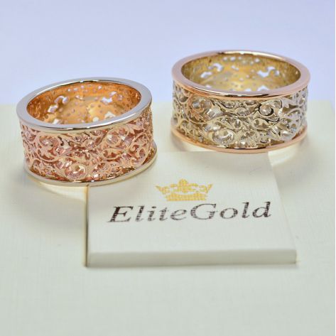 ажурные кольца в красном и белом золоте
