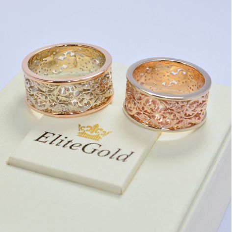 ажурные кольца в красном и белом золоте