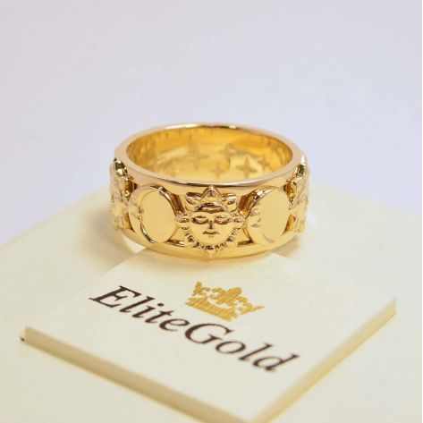 кольцо луна и солнце в лимонном золоте