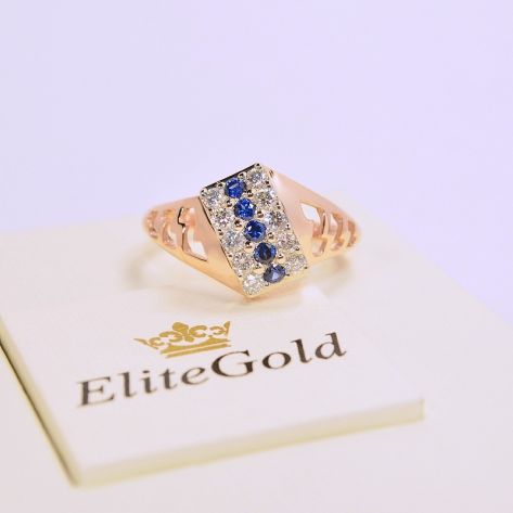 Авторский женский перстень "Garland" с синими и белыми камнями