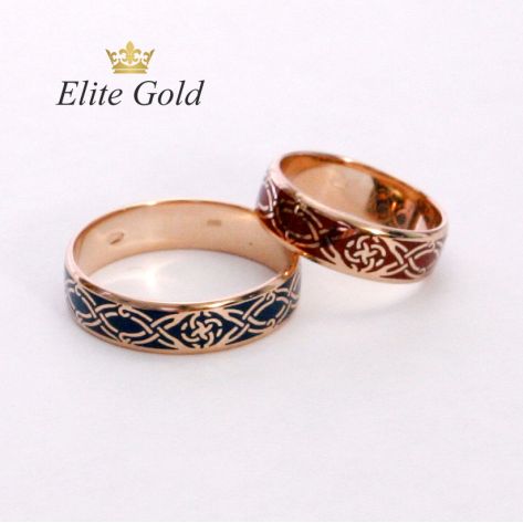 кольца Свадебник с красной и синей эмалью