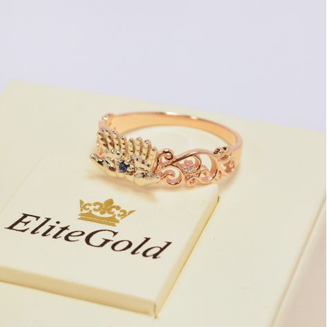 кольцо в виде ладошек с синим и белыми камнями