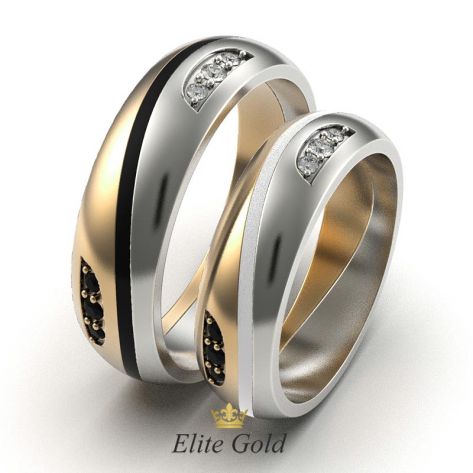 кольца Arrow в красном и белом золоте, с черной и белой эмалью