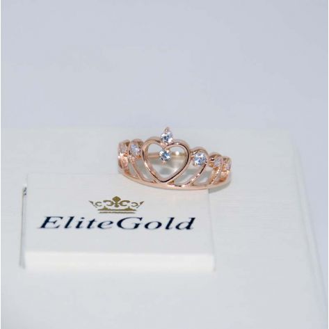 кольцо корона с белыми камнями в красном золоте