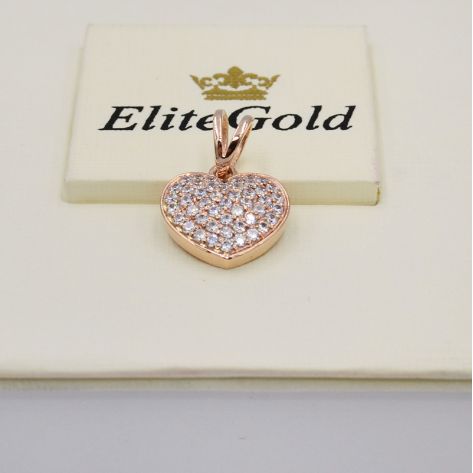 Подвеска - сердце в красном золоте с белыми камнями