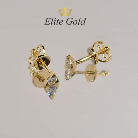 серьги пусеты в лимонном золоте с белыми камнями