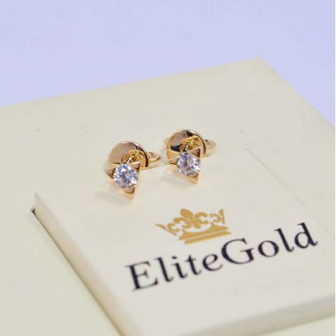 серьги пусеты в лимонном золоте с белыми камнями