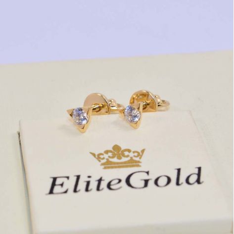 серьги пусеты в лимонном золоте с белыми камнями