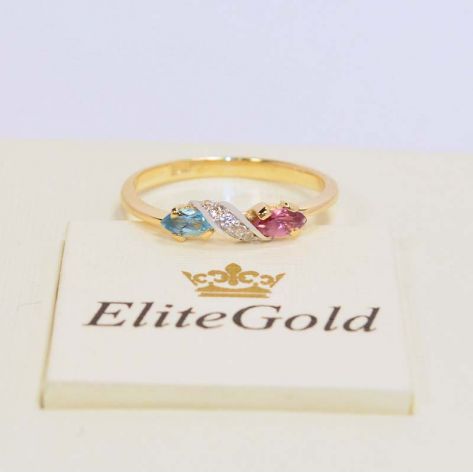 кольцо Joanne в лимонном и белом золоте с разноцветными камнями