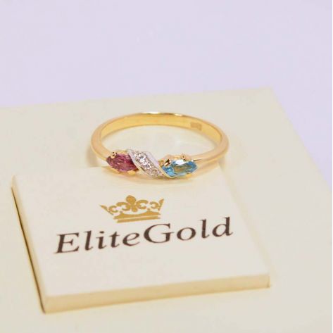 кольцо Joanne в лимонном и белом золоте с разноцветными камнями