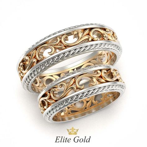 кольца Floral Fantasy в классическом золоте с белыми ободками