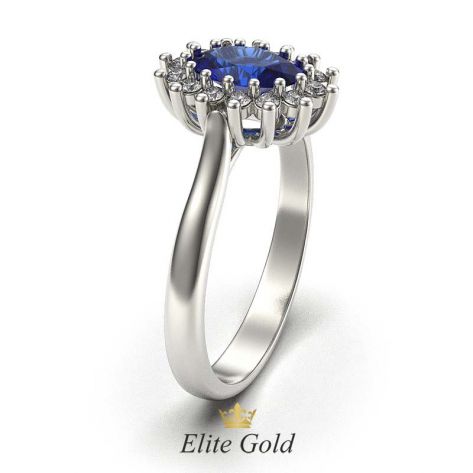 кольцо для помолвки с сапфиром и бриллиантами, вид сбоку