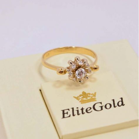 кольцо в виде цветка в лимонном и белом золоте