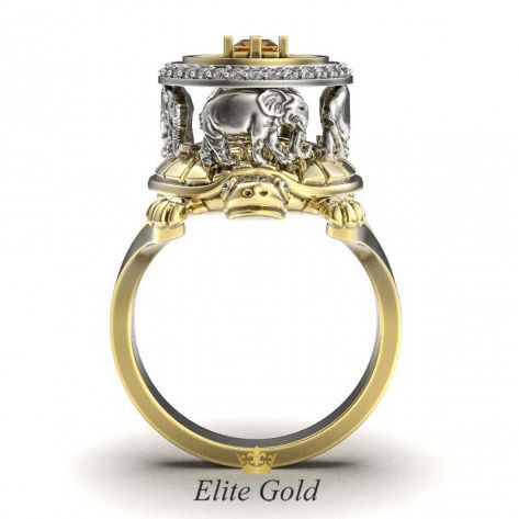 перстень со слонами и черепахой - вид сбоку