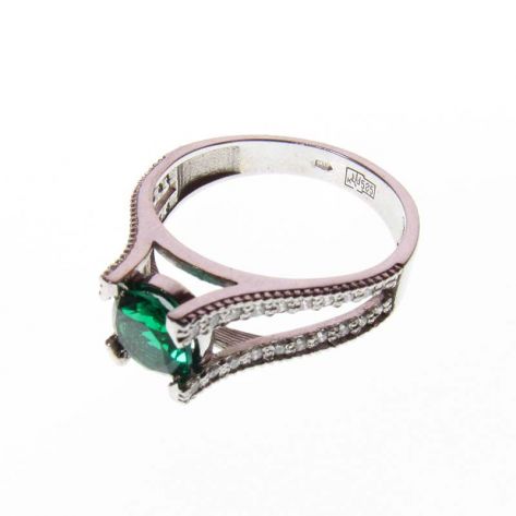 кольцо Gigi с 40 бриллиантами и гидротермальным изумрудом в белом золоте
