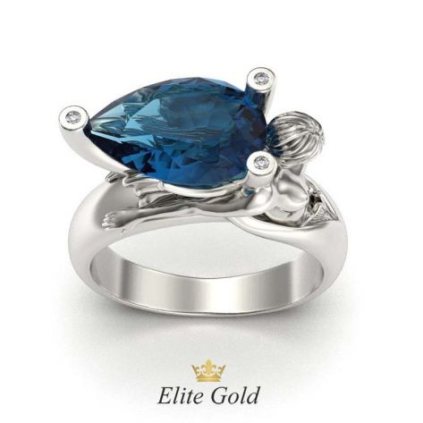 перстень с изображением русалки в белом золоте