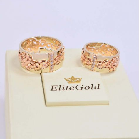 широкие ажурные кольца Joy of Love в красном и белом золоте