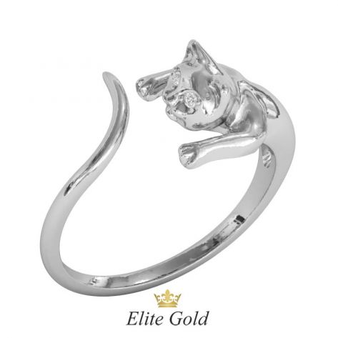 кольцо кошка в белом золоте