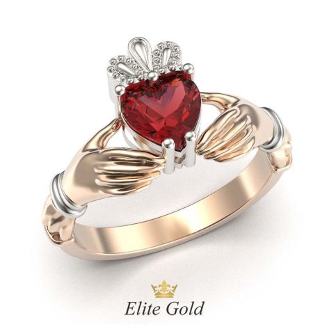 кладдахское кольцо Red Heart Petite в красном и белом золоте