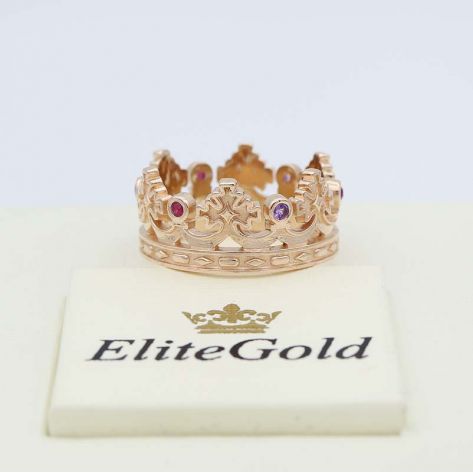 кольцо корона с рубинами и аметистами
