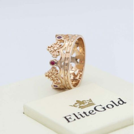 кольцо корона с рубинами и аметистами