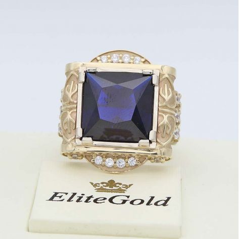 кольцо Imperial Glory II в лимонном и белом золоте с синей шпинелью