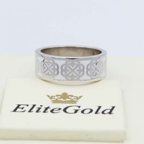 кольцо Vienna в белом золоте с белой эмалью