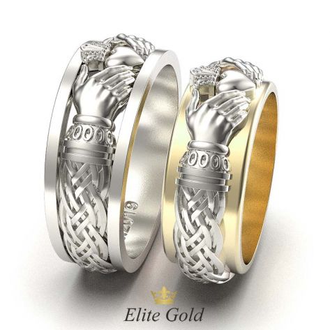 кольца Always & Forever в белом и лимонном золоте - вид сбоку