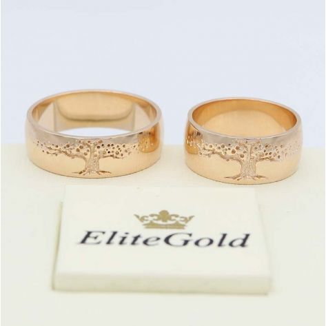 Кольца Дерево Жизни в красном золоте со скругленными бортами
