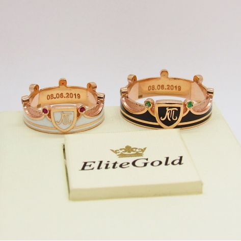 кольца-короны с рубинами и изумрудами