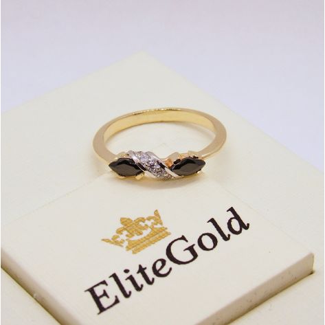 кольцо Joanne в лимонном и белом золоте с черными камнями