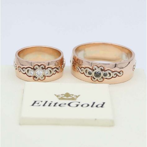 обручальные авторские кольца с камнями фантазийные белое и красное золото с черными и белыми камнями