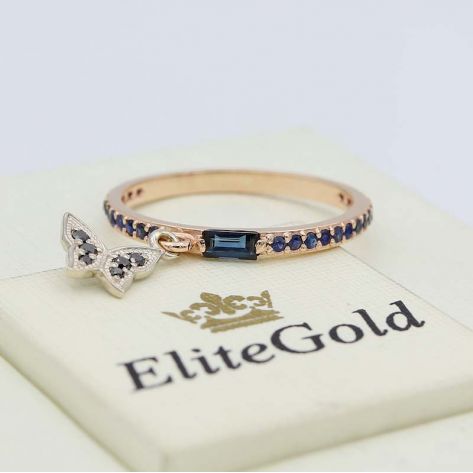 дизайнерское тонкое кольцо Malibu light с синими и черными камнями