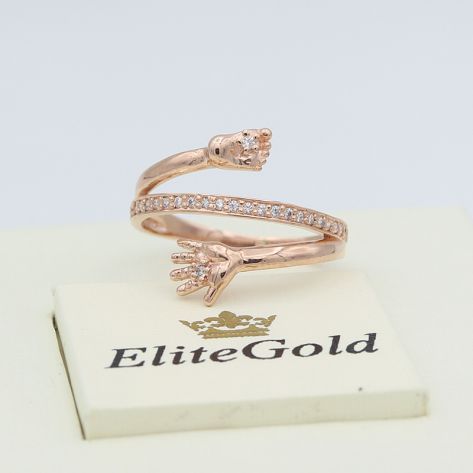 кольцо ручка и ножка на рождение ребенка с белыми фианитами