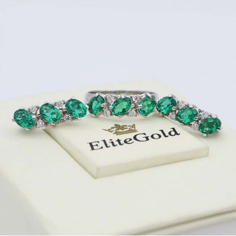 комплект Enola в белом золоте с гидротермальными изумрудами