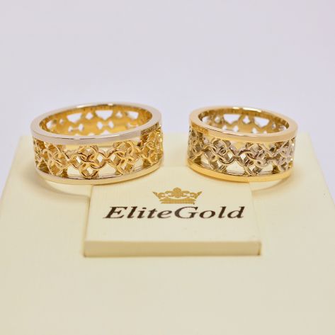 Авторские обручальные кольца "Оберег" красное и белое золото